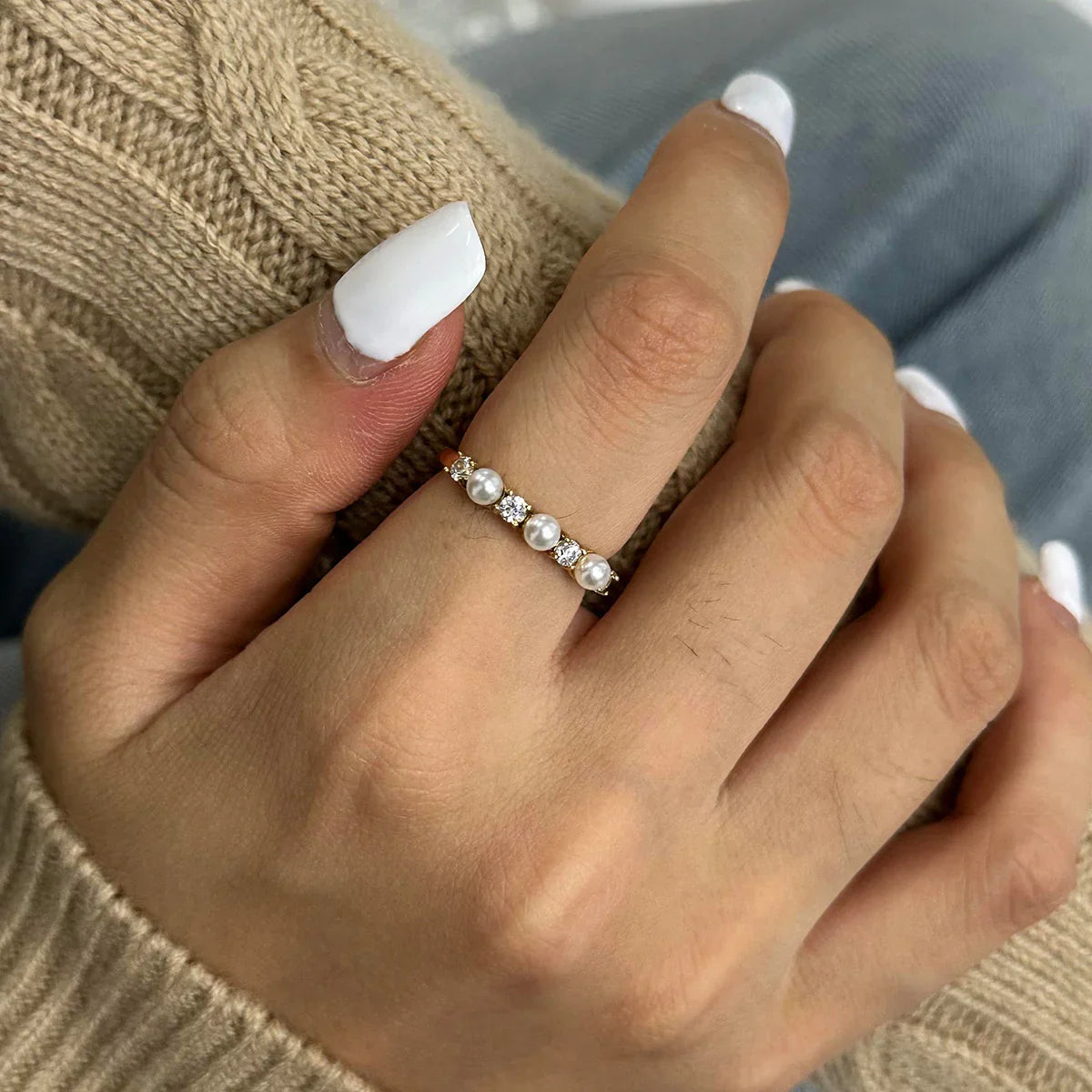 [ElanLuxe]Keisha Diamond Pearl Ring