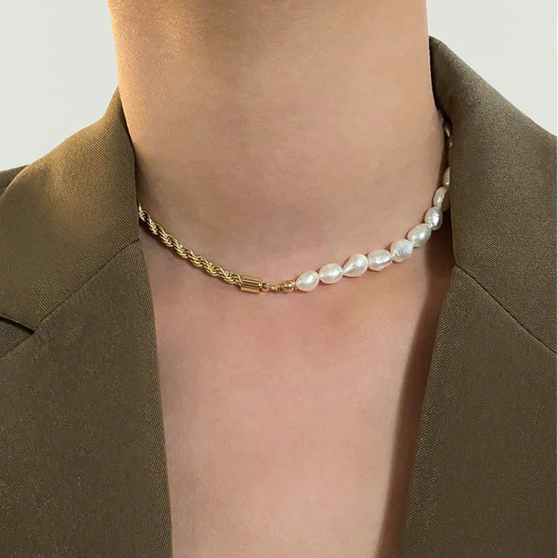 [ElanLuxe]Dualia Gold Pearl Necklace