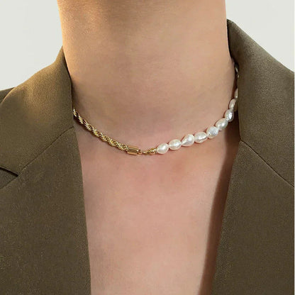 [ElanLuxe]Dualia Gold Pearl Necklace