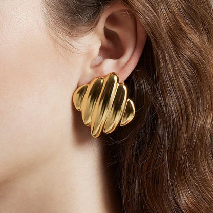 [ElanLuxe]Maxine Rippled Gold Earrings