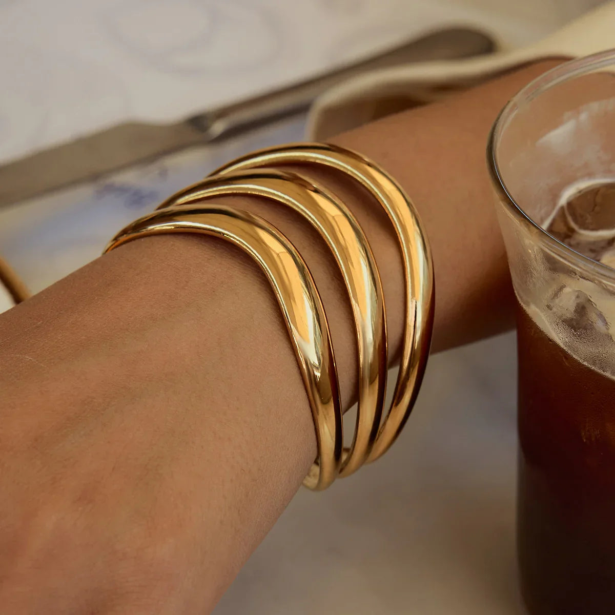 [ElanLuxe]Meredith Triple Layer Gold Bangle