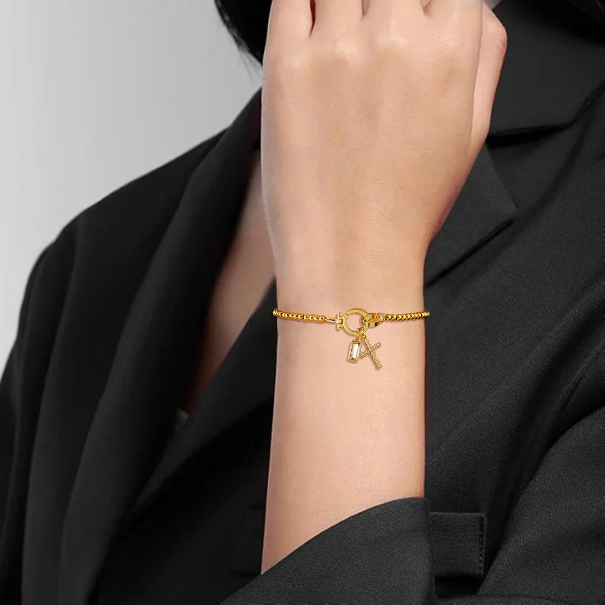 [ElanLuxe]Amalia Birthstone Cross Bracelet