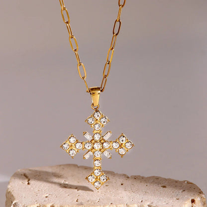 [ElanLuxe]Divina Crystal Cross Necklace