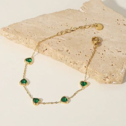 [ElanLuxe]Francia Green Heart Bracelet
