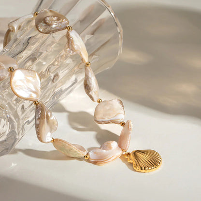 [ElanLuxe]Aquamarine Seashell Necklace