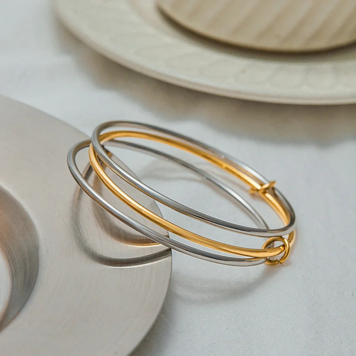 [ElanLuxe]Romina Two Tone Stacked Bracelet