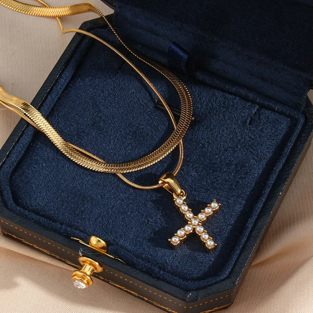 [ElanLuxe]Fiona Layered Gold Initial Letter Necklace