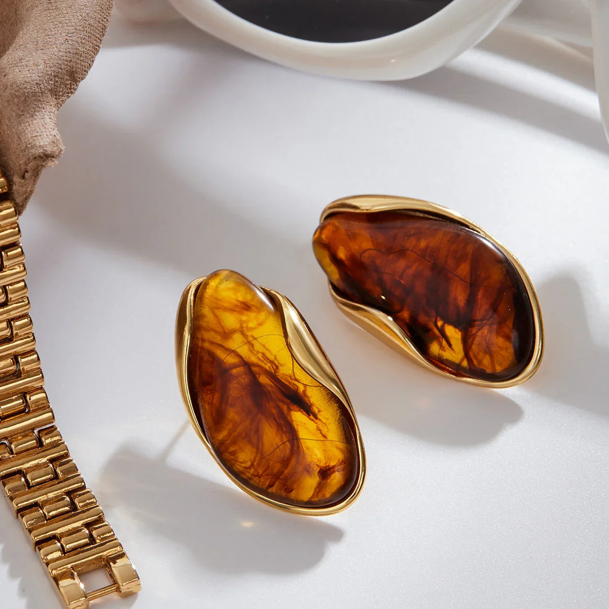 [ElanLuxe]Amelise Polished Gemstone Earrings