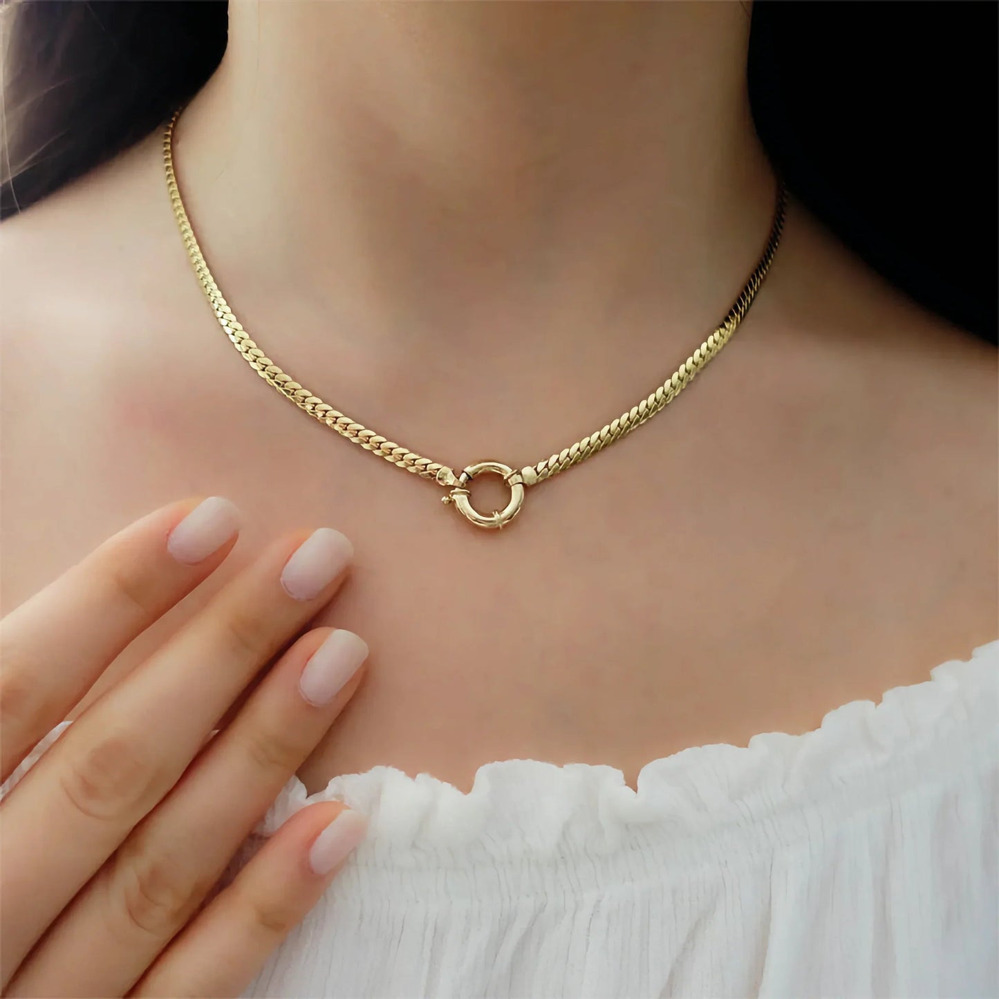 [ElanLuxe]Gardenia Gold Herringbone Pendant