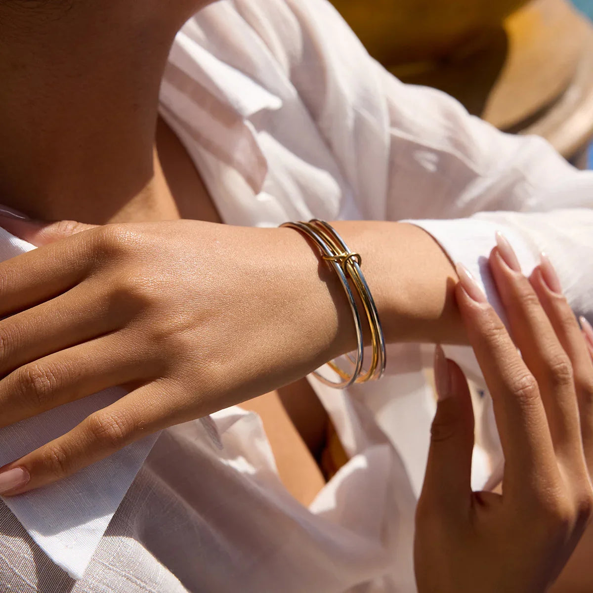 [ElanLuxe]Romina Two Tone Stacked Bracelet