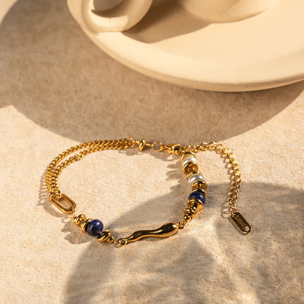 [ElanLuxe]Quintessa Layered Chain Pearl Bracelet