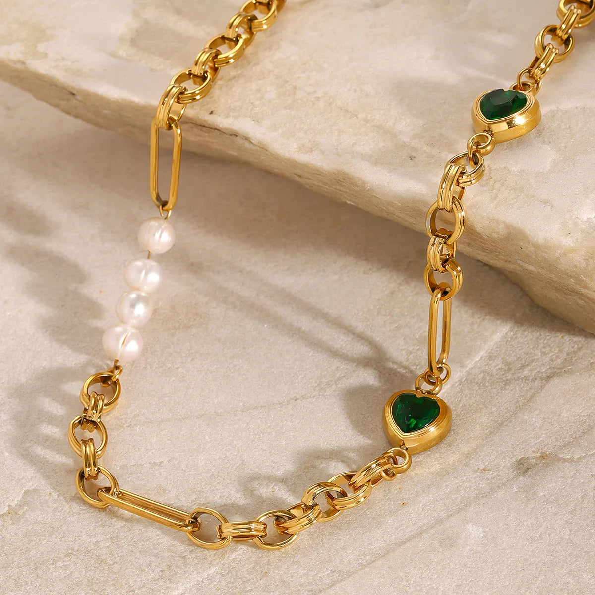[ElanLuxe]Maddison Pearl Chain Gold Necklace
