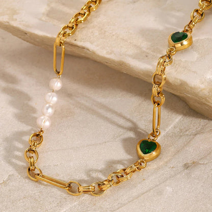 [ElanLuxe]Maddison Pearl Chain Gold Necklace