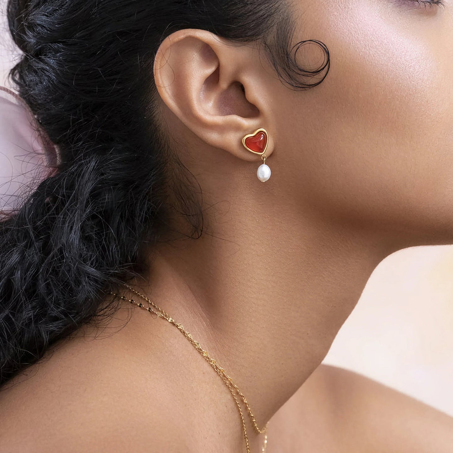 [ElanLuxe]Sabina Pearl Heart Gold Earrings
