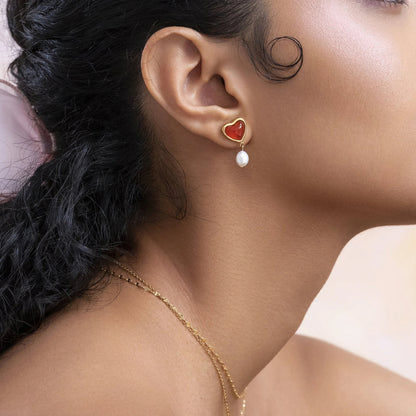 [ElanLuxe]Sabina Pearl Heart Gold Earrings
