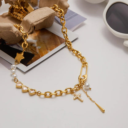 [ElanLuxe]Zeraphine Diamond Pearl Gold Necklace