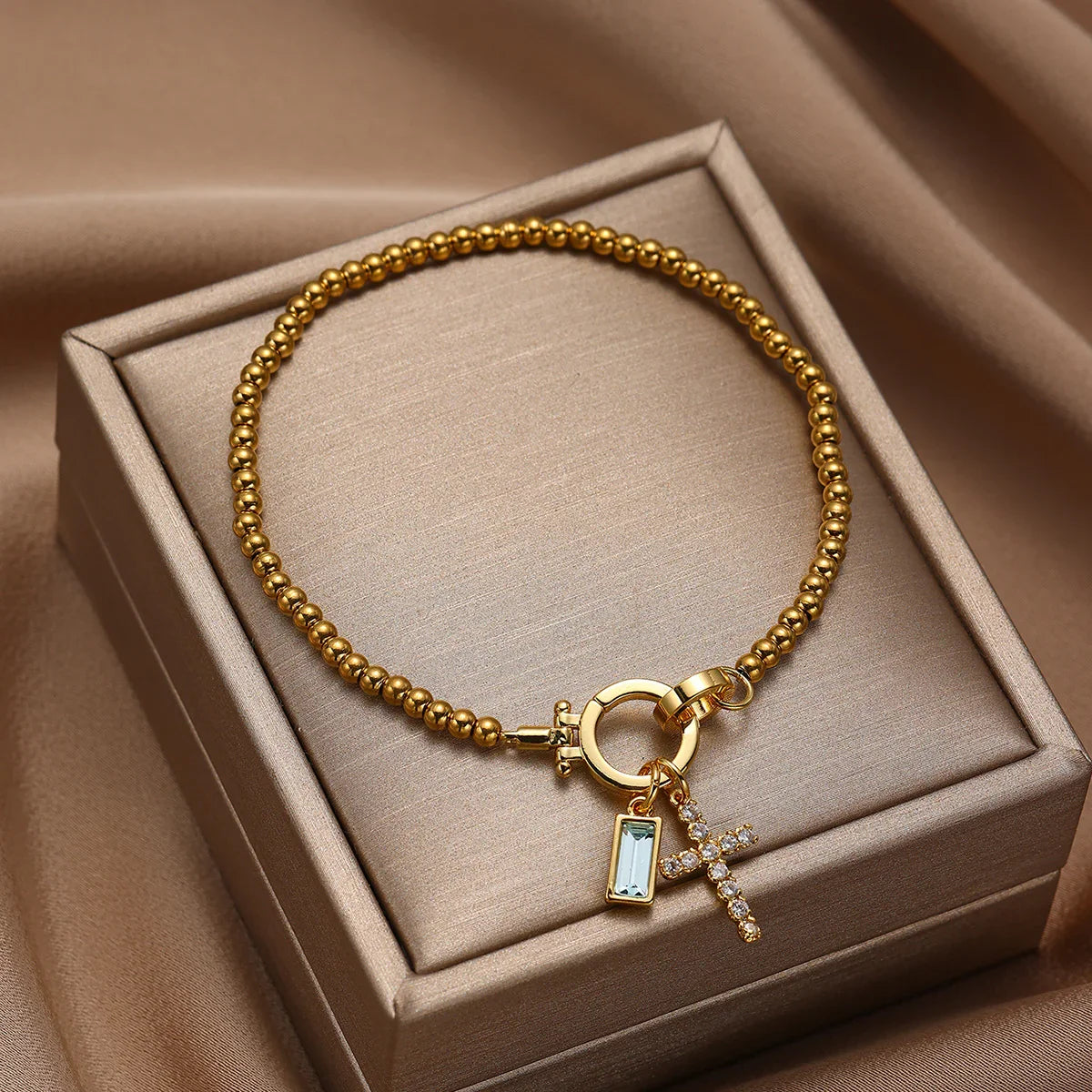 [ElanLuxe]Amalia Birthstone Cross Bracelet