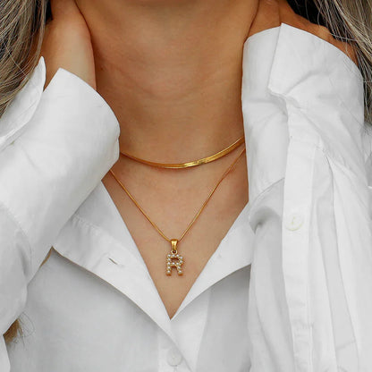 [ElanLuxe]Fiona Layered Gold Initial Letter Necklace