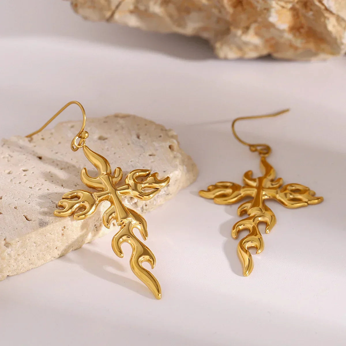 [ElanLuxe]Adrielle Branched Cross Gold Earrings