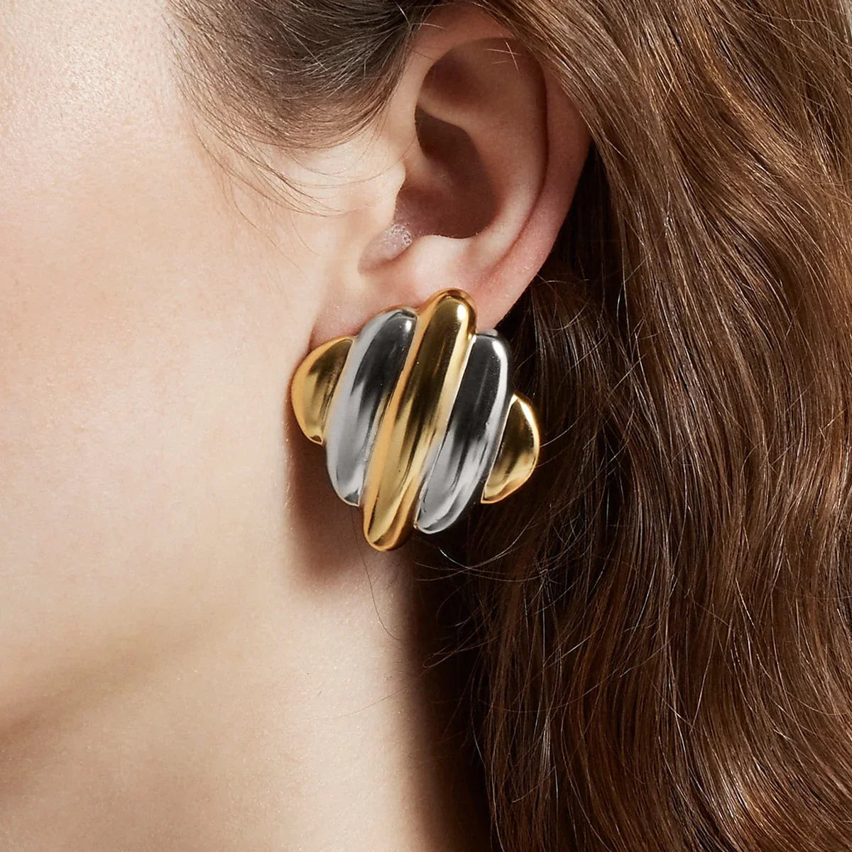 [ElanLuxe]Maxine Rippled Gold Earrings