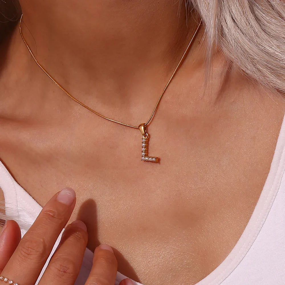 [ElanLuxe]Augustine Initial Letter Pearl Necklace