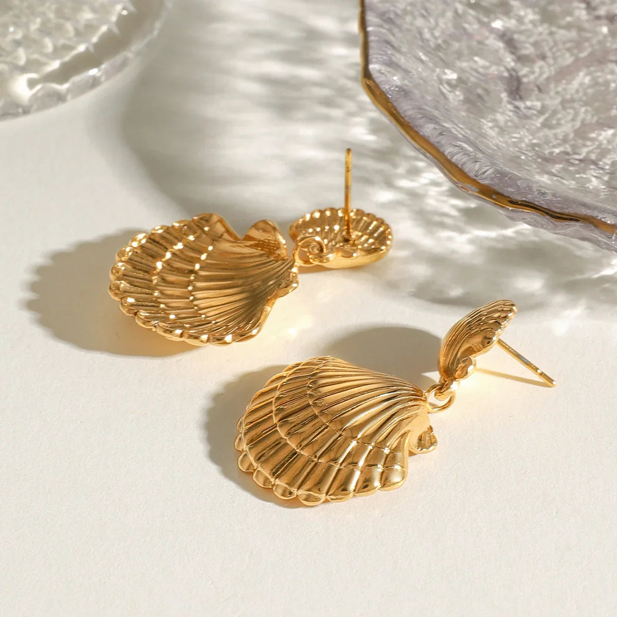 [ElanLuxe]Sandy Gold Seashell Earrings