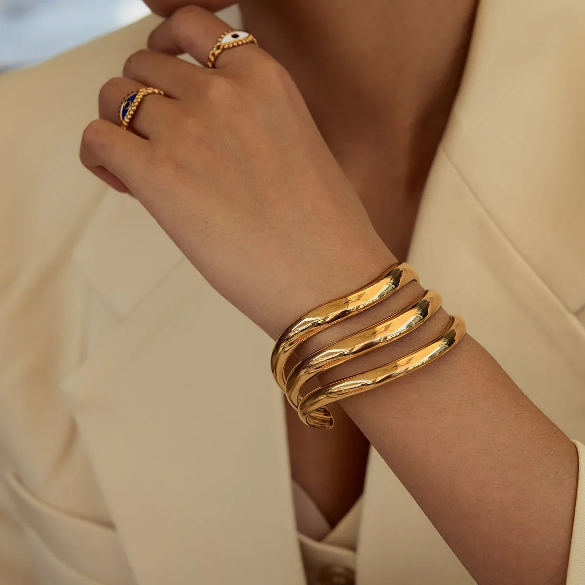 [ElanLuxe]Meredith Triple Layer Gold Bangle