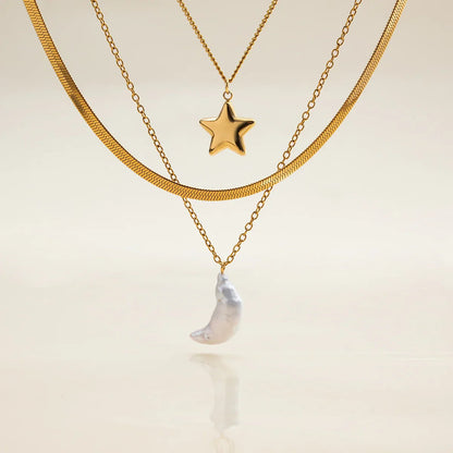 [ElanLuxe]Cirra Sun & Moon Layered Gold Necklace