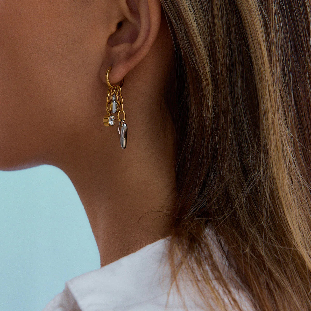 [ElanLuxe]Sarah Heart & Lock Gold Earrings