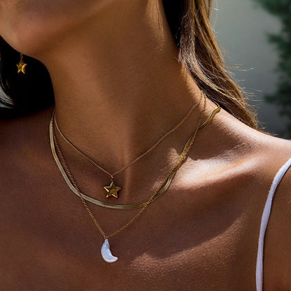[ElanLuxe]Cirra Sun & Moon Layered Gold Necklace
