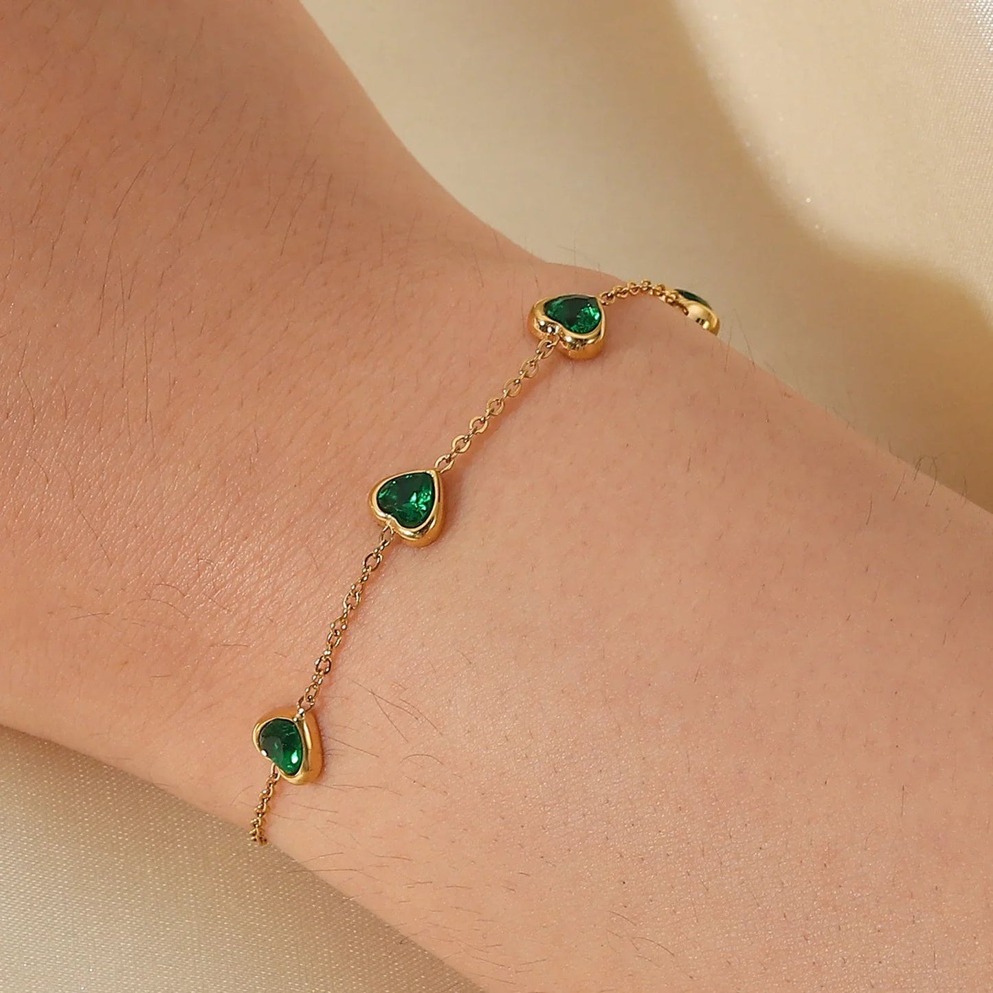 [ElanLuxe]Francia Green Heart Bracelet