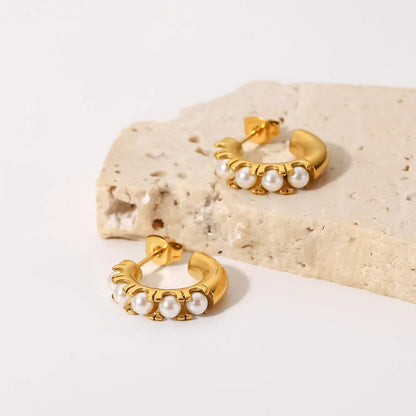 [ElanLuxe]Irene Pearl Hoop Earrings