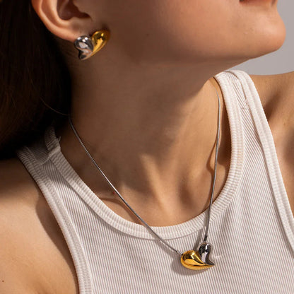 [ElanLuxe]Dorothea Two Tone Heart Necklace