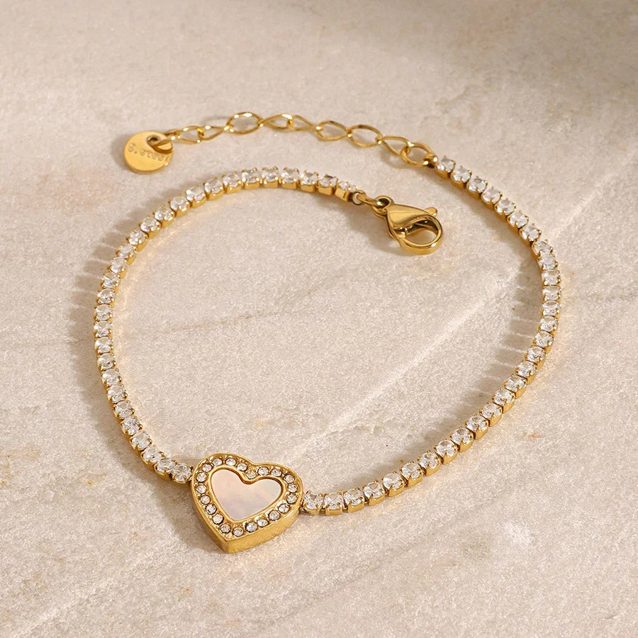 [ElanLuxe]Cameron Diamond Heart Tennis Bracelet