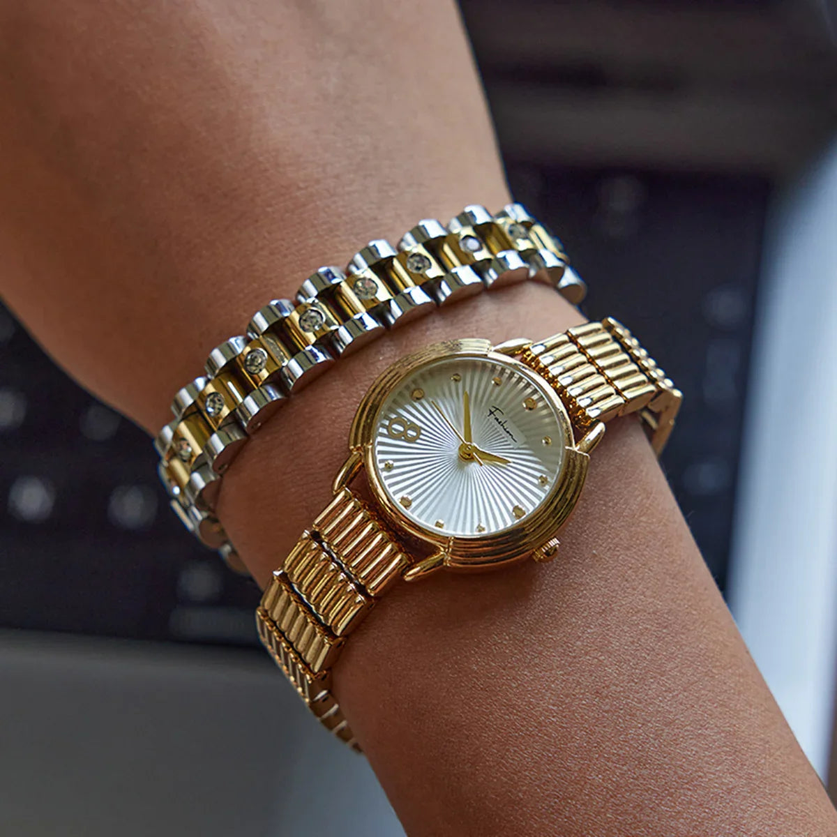[ElanLuxe]Gold Watchband Bracelet