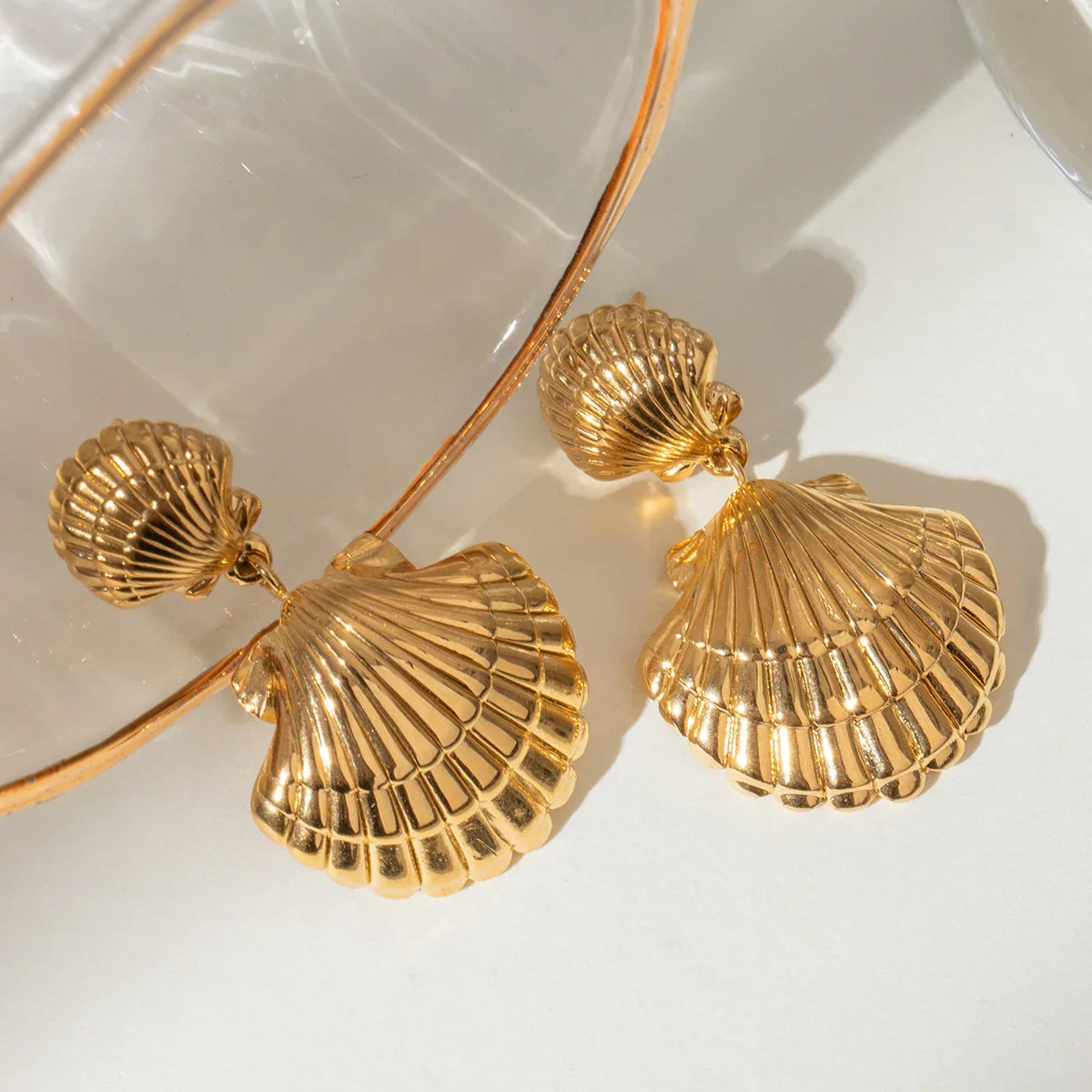 [ElanLuxe]Sandy Gold Seashell Earrings