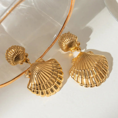 [ElanLuxe]Sandy Gold Seashell Earrings