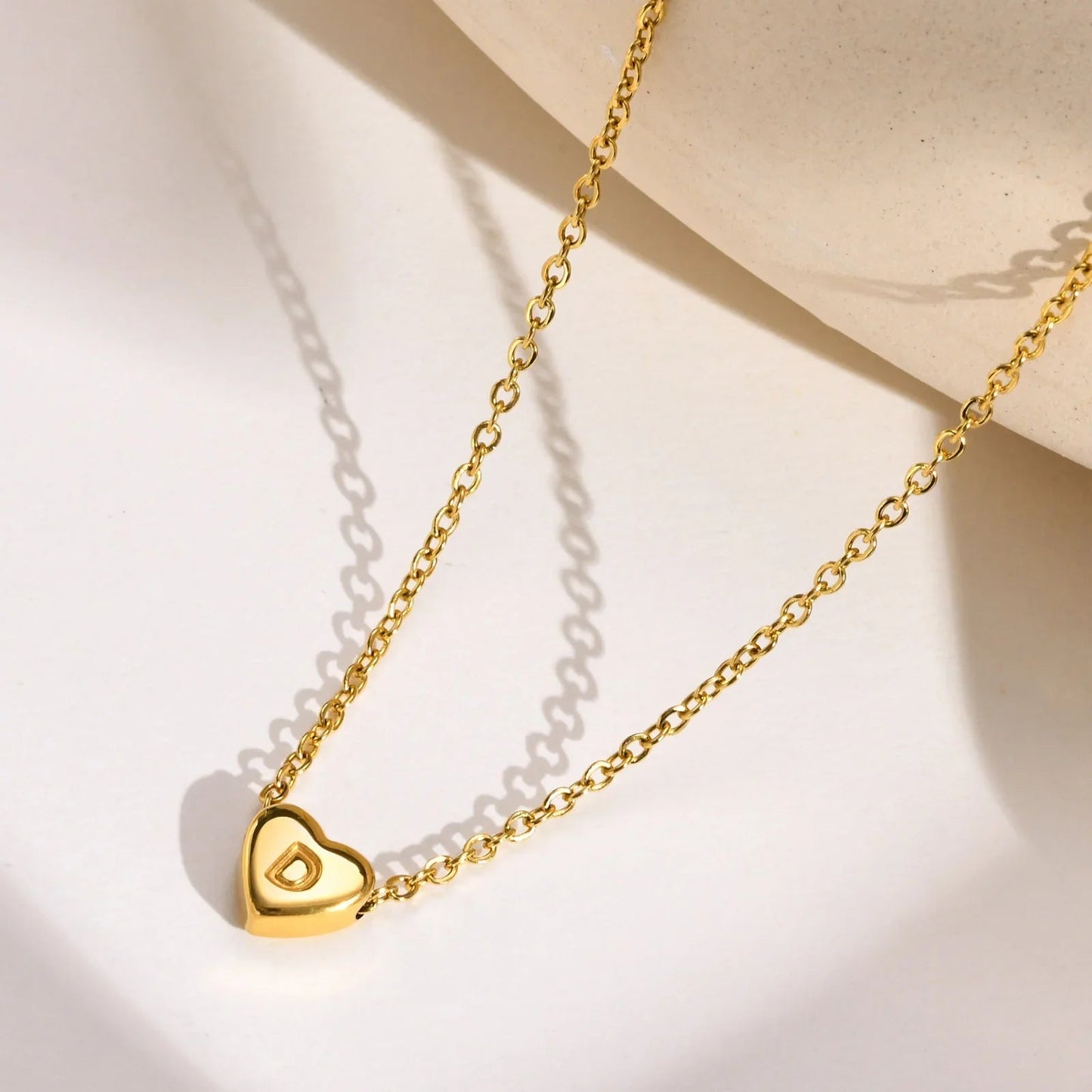 [ElanLuxe]Heart Initial Gold Necklace