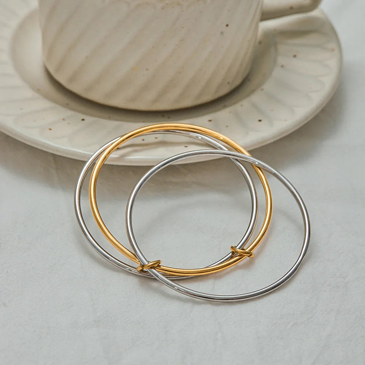 [ElanLuxe]Romina Two Tone Stacked Bracelet