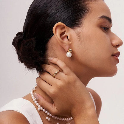 [ElanLuxe]Nautica Dome Pearl Earrings