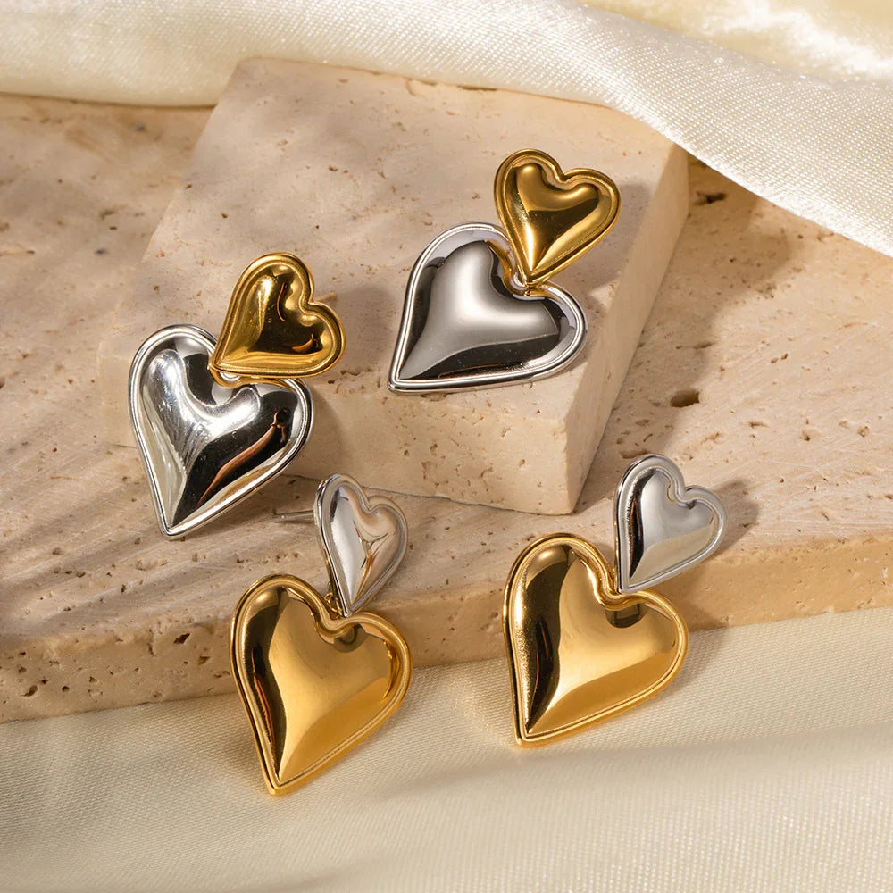 [ElanLuxe]Zofia Two Tone Heart Earrings