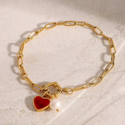 [ElanLuxe]Nerissa Heart Chain Pearl Bracelet