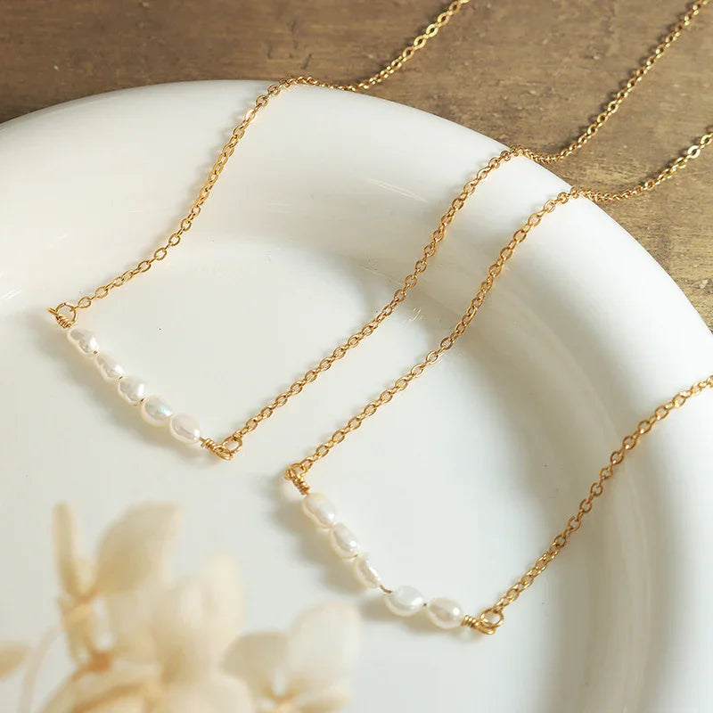 [ElanLuxe]Fleur Freshwater Pearl Gold Necklace