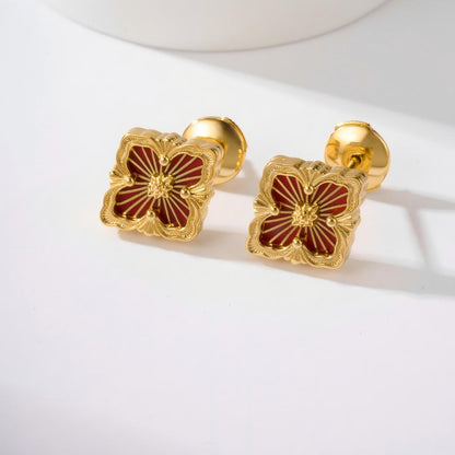 [ElanLuxe Jewelry JEWELRY]OPERA TULLE GOLD BUTTON EARRINGS ENAMELED ELEMENT
