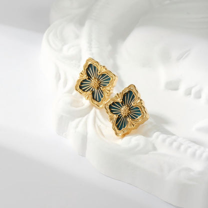 [ElanLuxe Jewelry JEWELRY]OPERA TULLE GOLD BUTTON EARRINGS ENAMELED ELEMENT