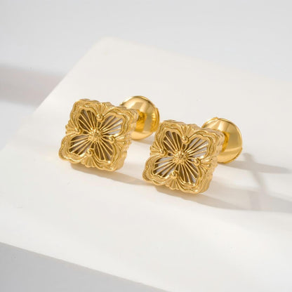 [ElanLuxe Jewelry JEWELRY]OPERA TULLE GOLD BUTTON EARRINGS ENAMELED ELEMENT