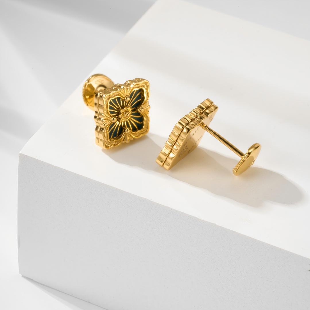 [ElanLuxe Jewelry JEWELRY]OPERA TULLE GOLD BUTTON EARRINGS ENAMELED ELEMENT
