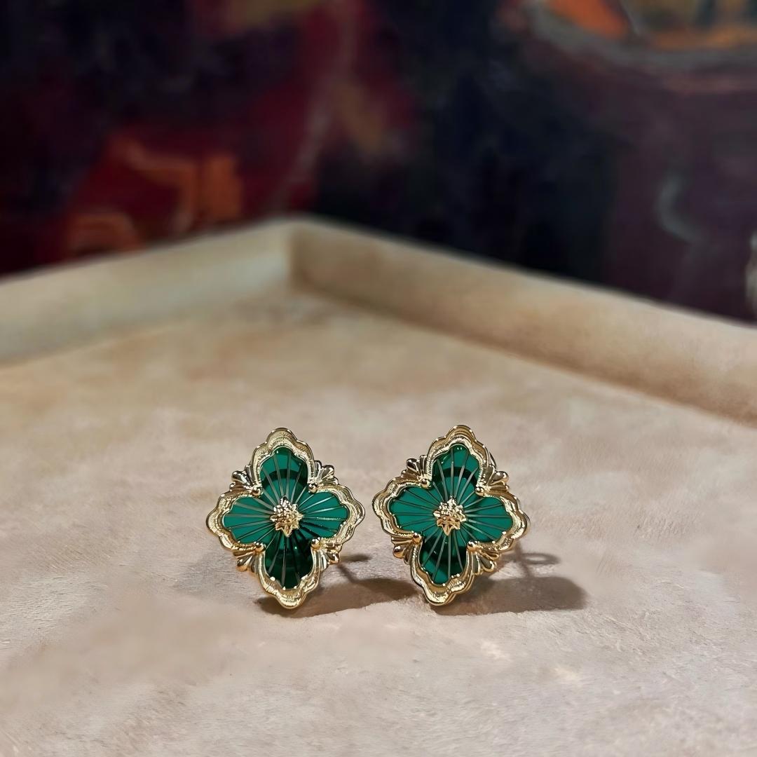 [ElanLuxe Jewelry JEWELRY]OPERA TULLE GOLD BUTTON EARRINGS ENAMELED ELEMENT