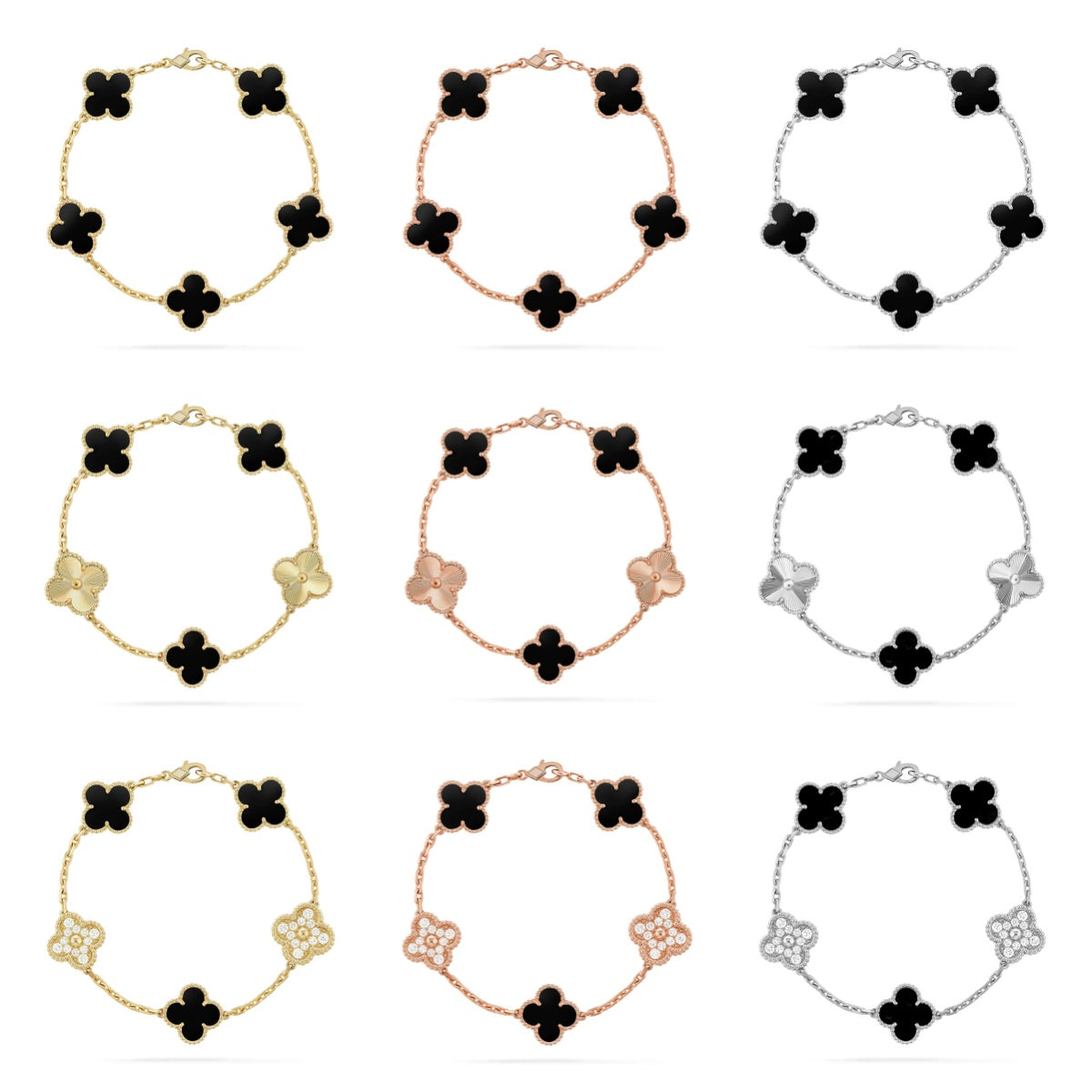 [ElanLuxe Jewelry] CLOVER 5 MOTIF ONYXS BRACELET COLLECTION