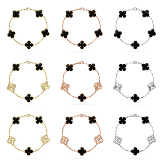 [ElanLuxe Jewelry] CLOVER 5 MOTIF ONYXS BRACELET COLLECTION
